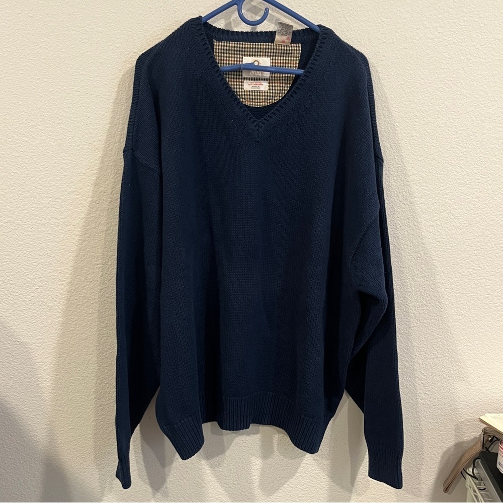 Viyella lambswool and cotton blend blue men’s v neck knit sweater size xxl